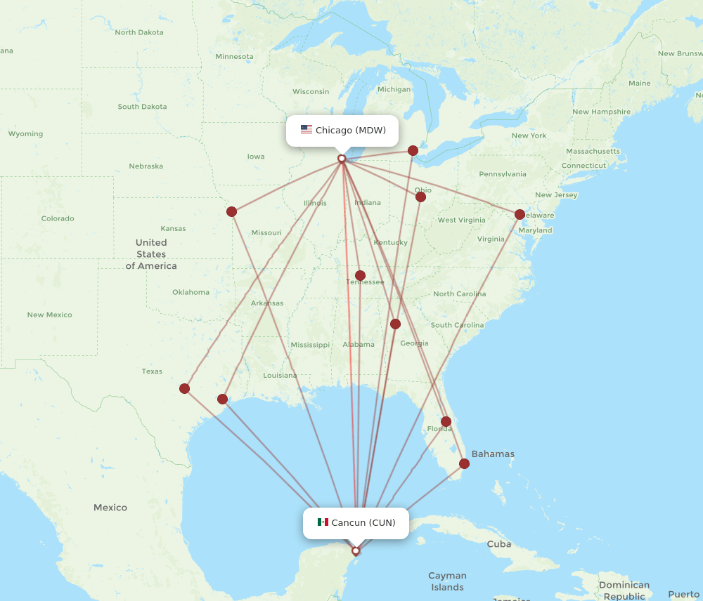 CUN-MDW flight routes