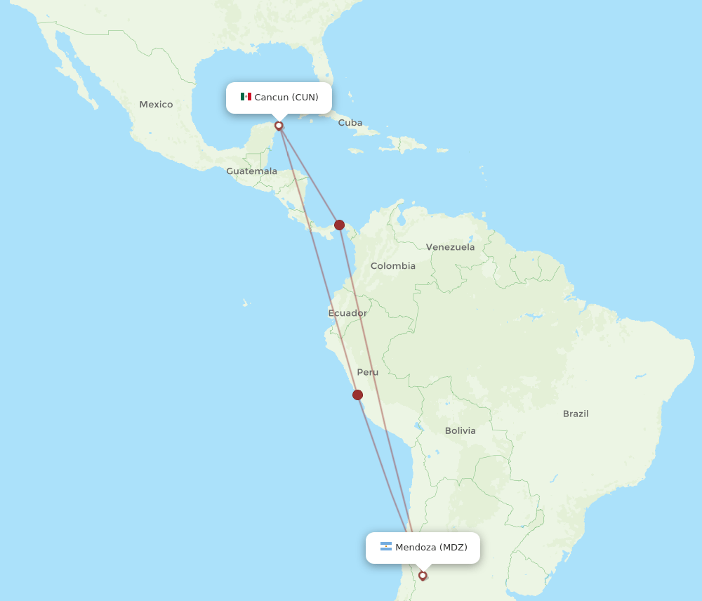 CUN-MDZ flight routes