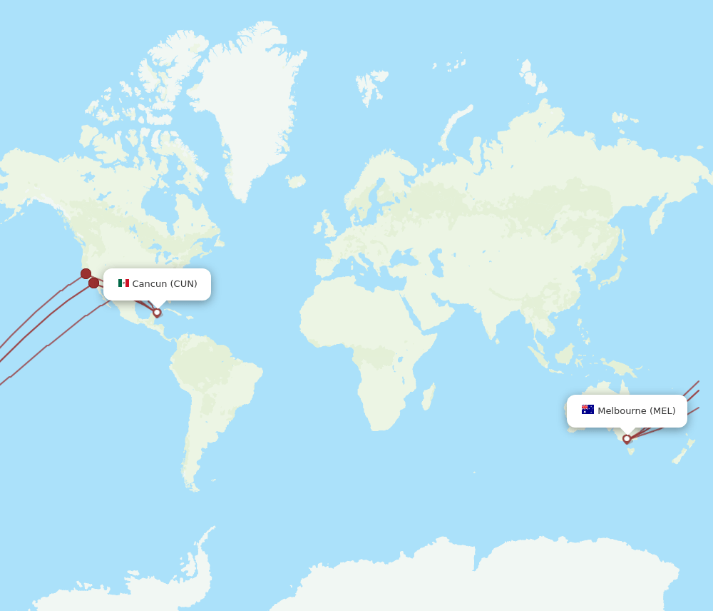 CUN to MEL flights and routes map