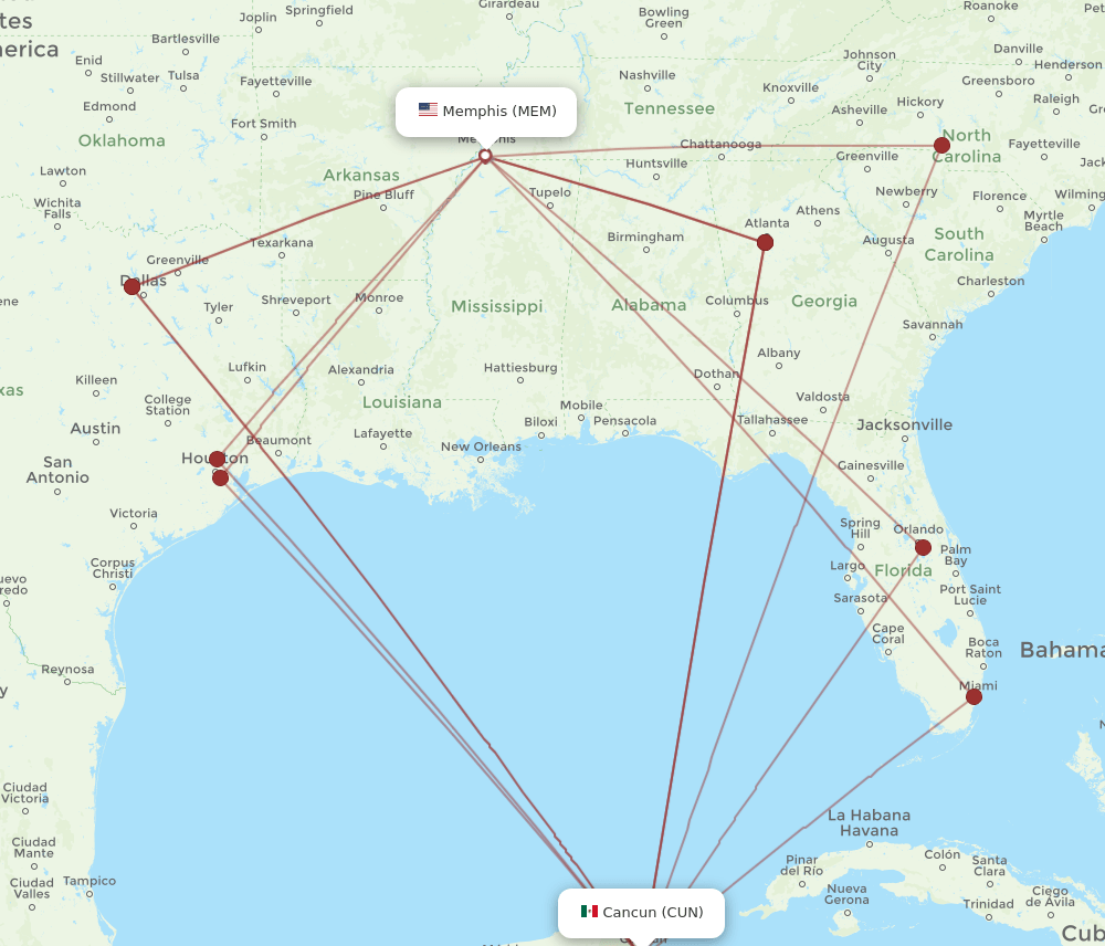 CUN-MEM flight routes