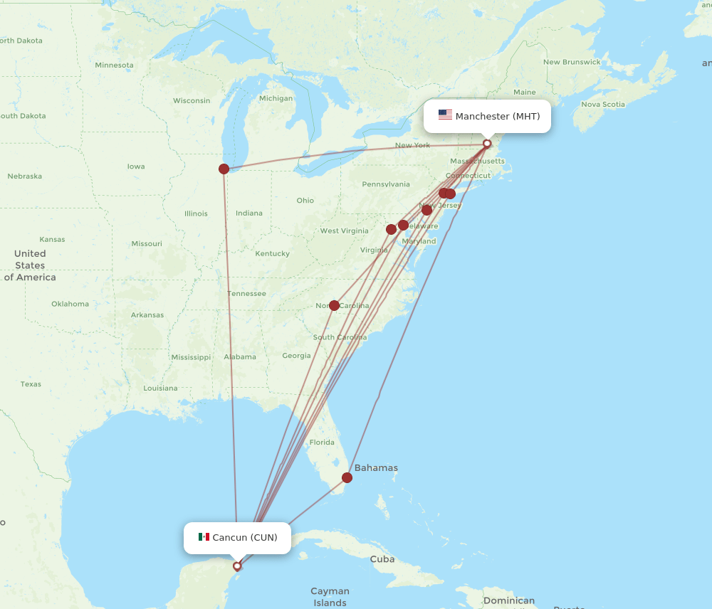 CUN-MHT flight routes