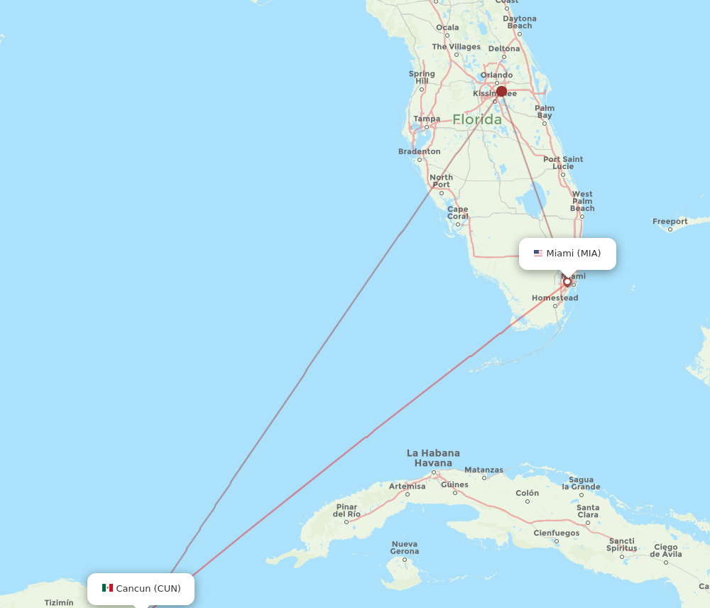 CUN to MIA flights and routes map