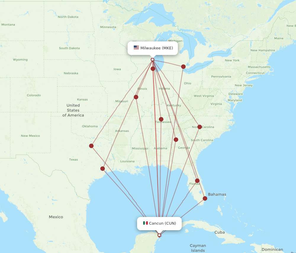 CUN-MKE flight routes