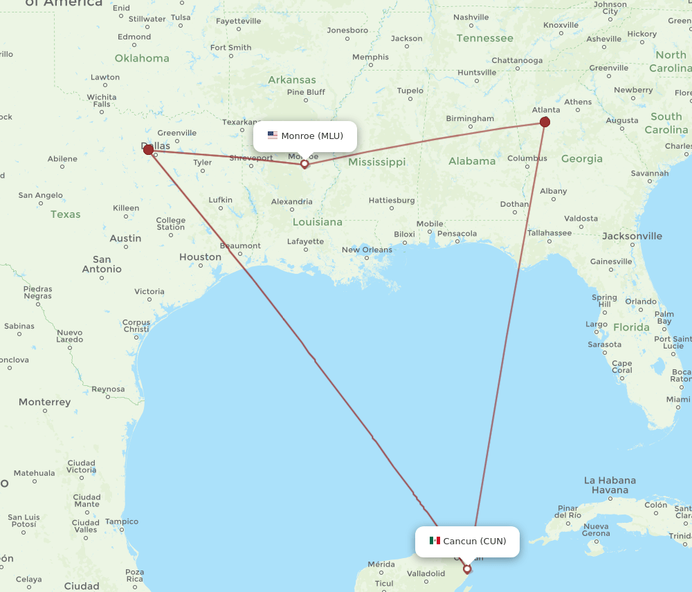 CUN-MLU flight routes
