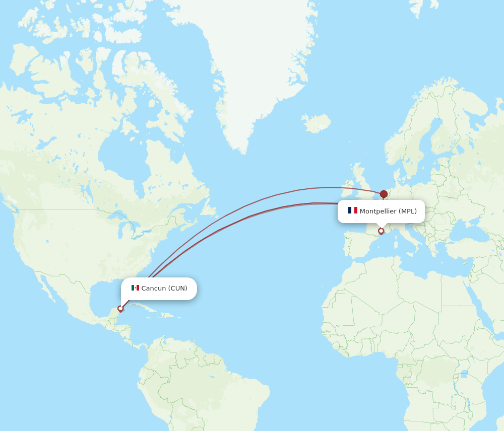 CUN to MPL flights and routes map