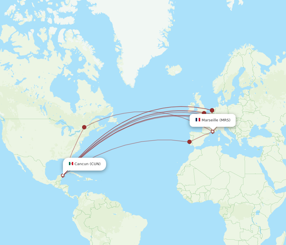 CUN to MRS flights and routes map
