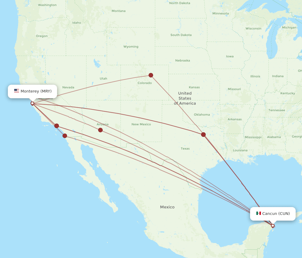 CUN-MRY flight routes