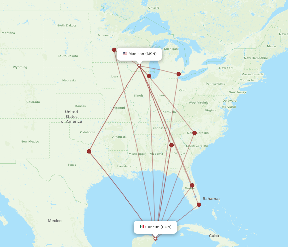 CUN-MSN flight routes