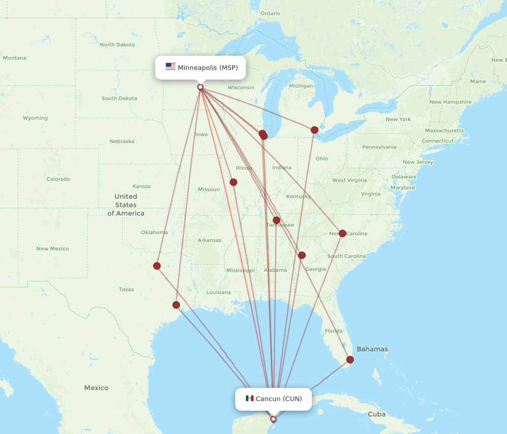 CUN-MSP flight routes