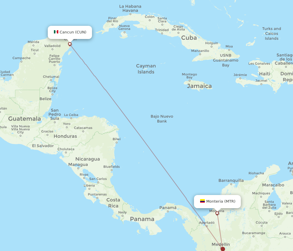 CUN-MTR flight routes