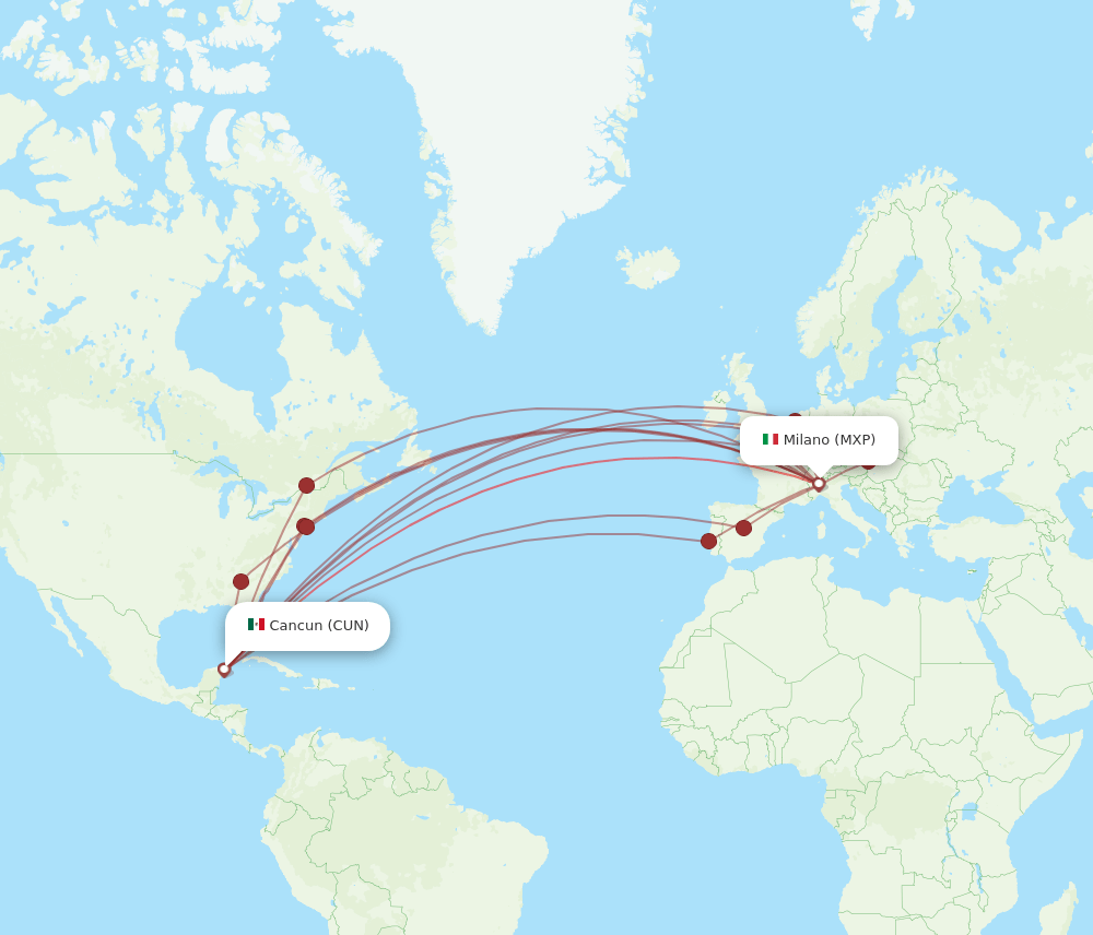 CUN to MXP flights and routes map