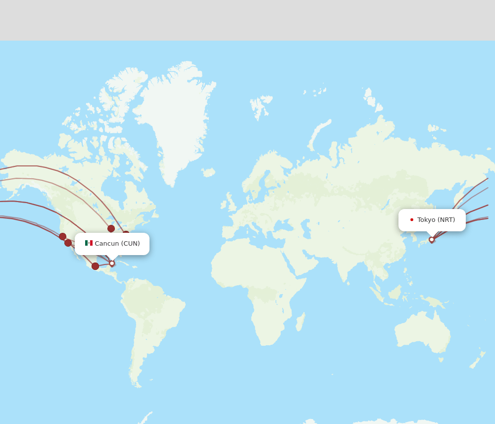 CUN-NRT flight routes