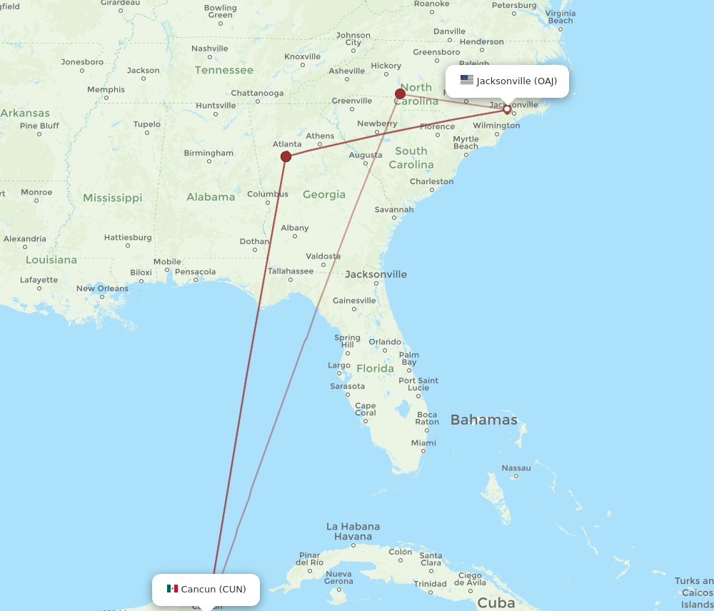 CUN-OAJ flight routes