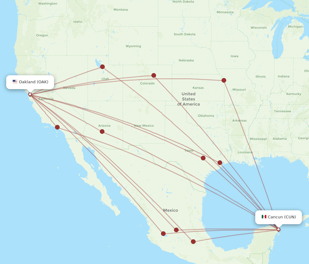 CUN to OAK flights and routes map