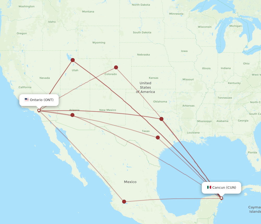 CUN-ONT flight routes