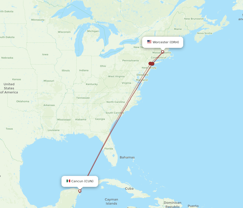 CUN-ORH flight routes
