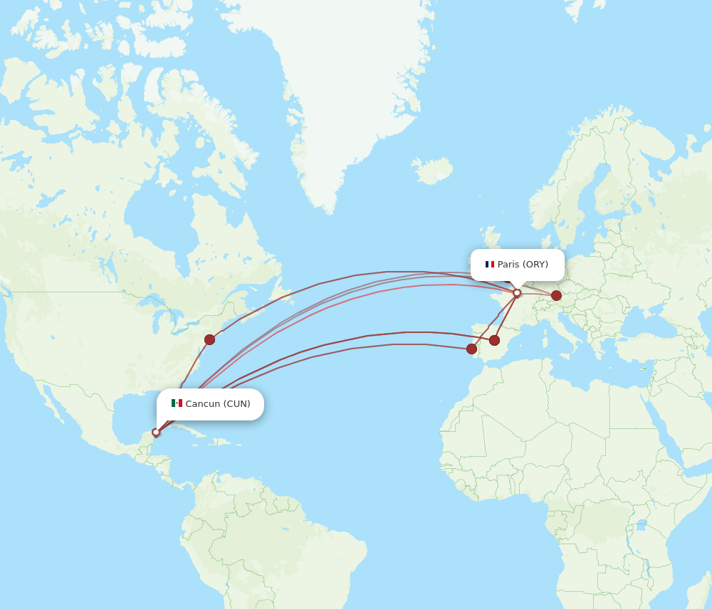 CUN to ORY flights and routes map