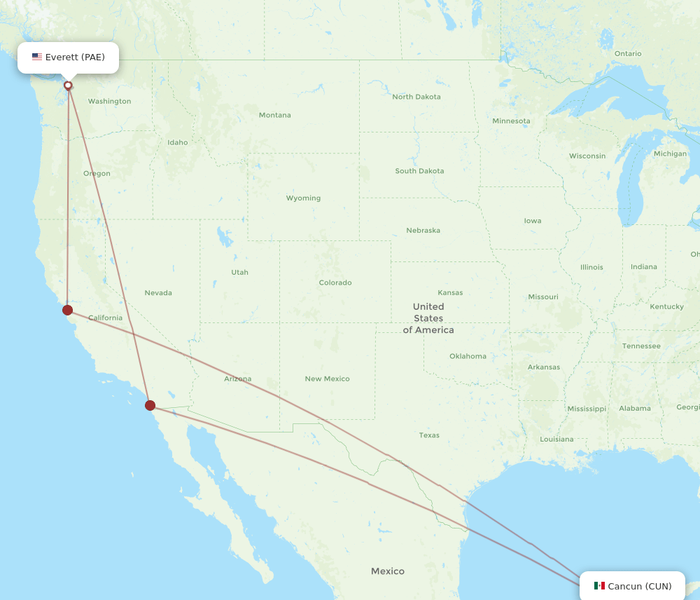 CUN to PAE flights and routes map