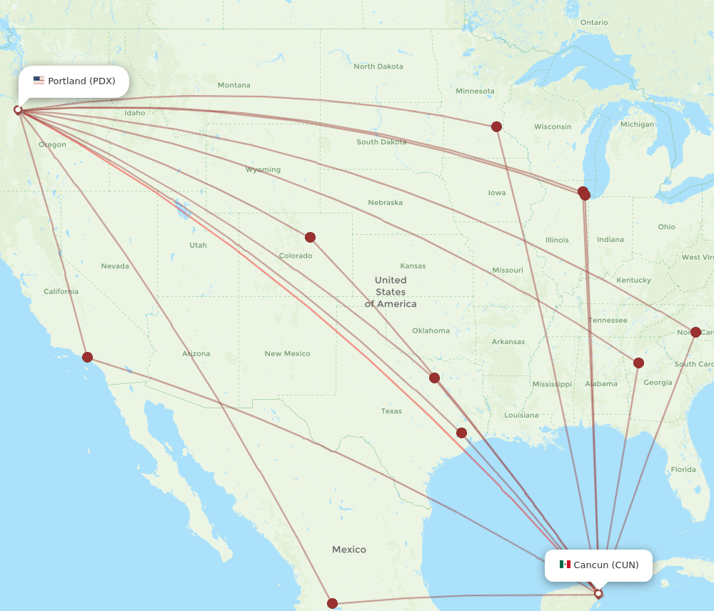 CUN-PDX flight routes