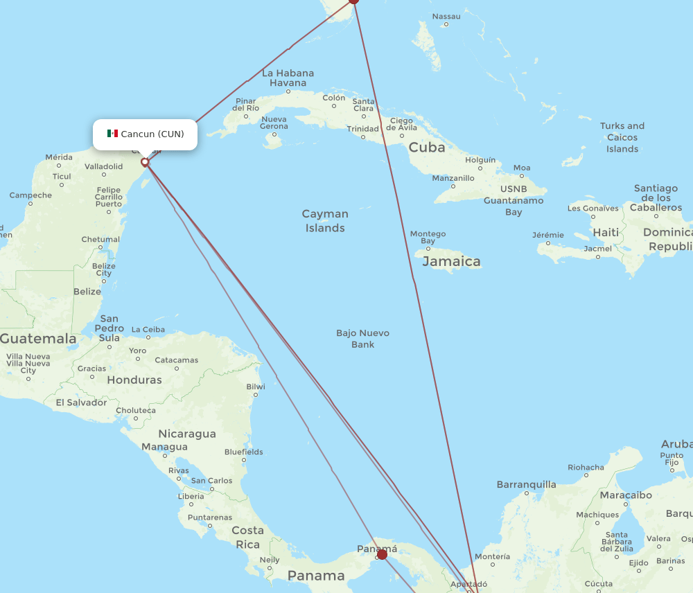 CUN to PEI flights and routes map