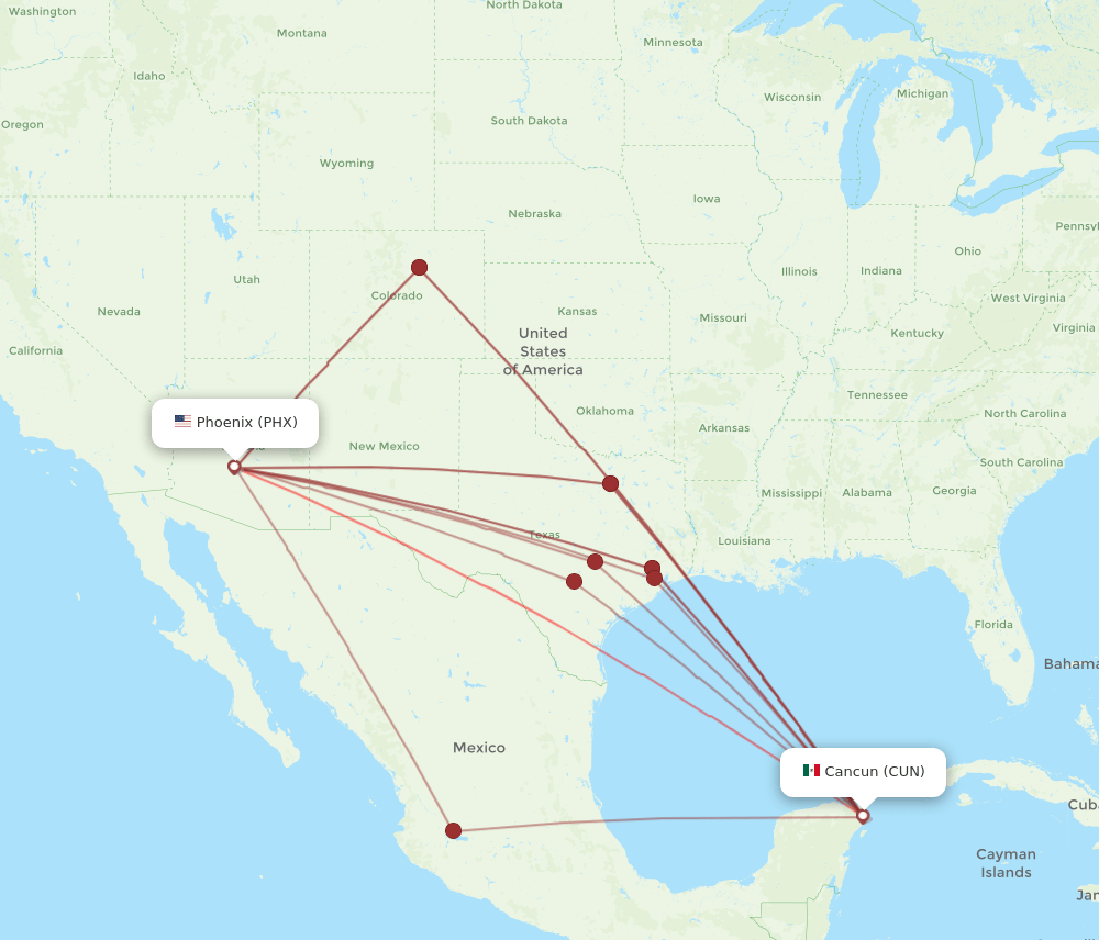 CUN-PHX flight routes