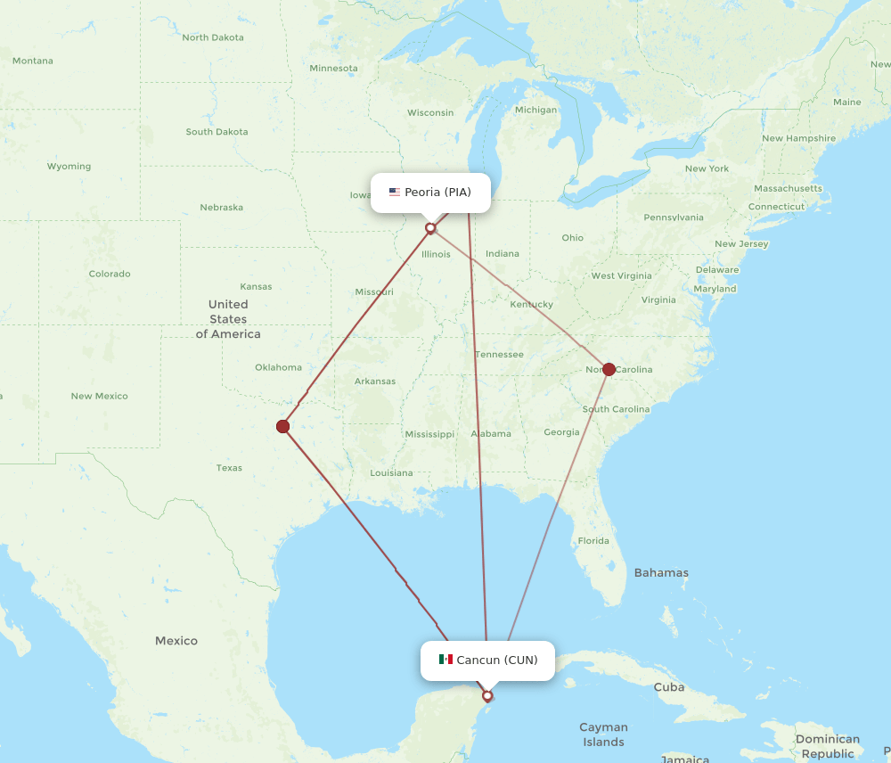 CUN to PIA flights and routes map