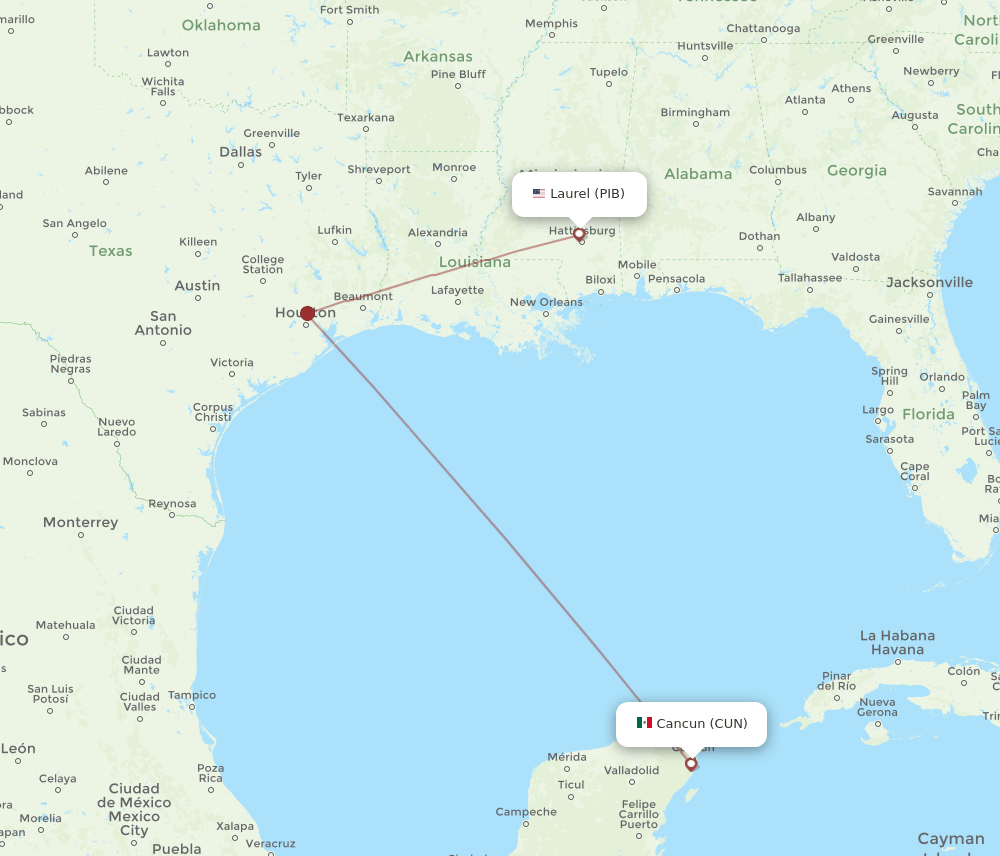 CUN-PIB flight routes