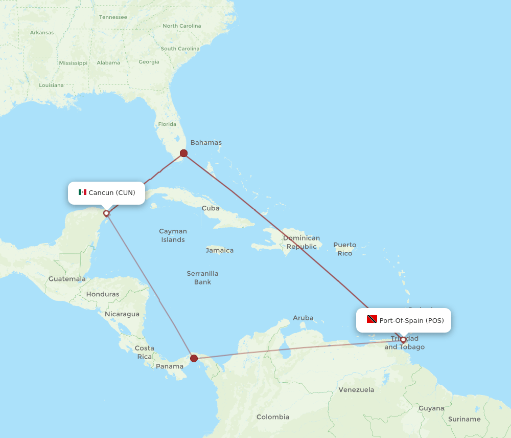 CUN-POS flight routes