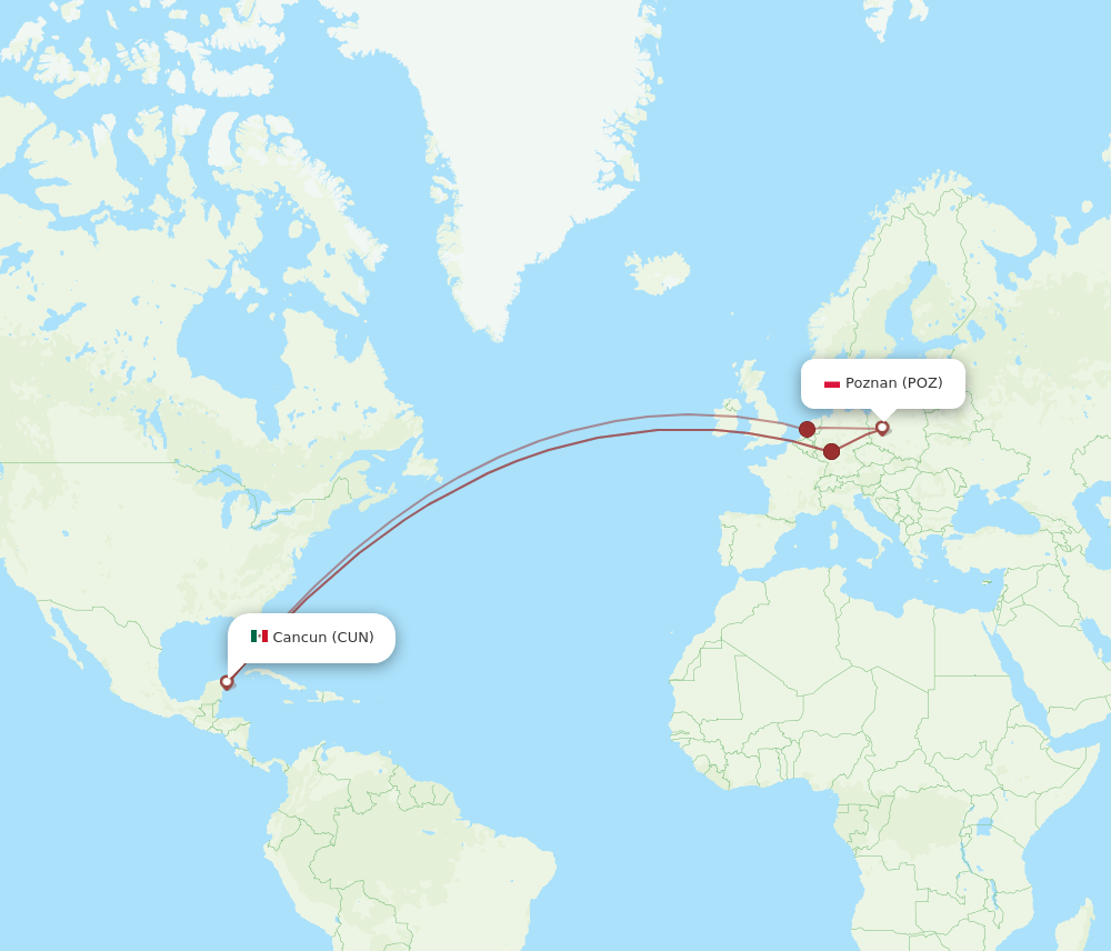 CUN-POZ flight routes