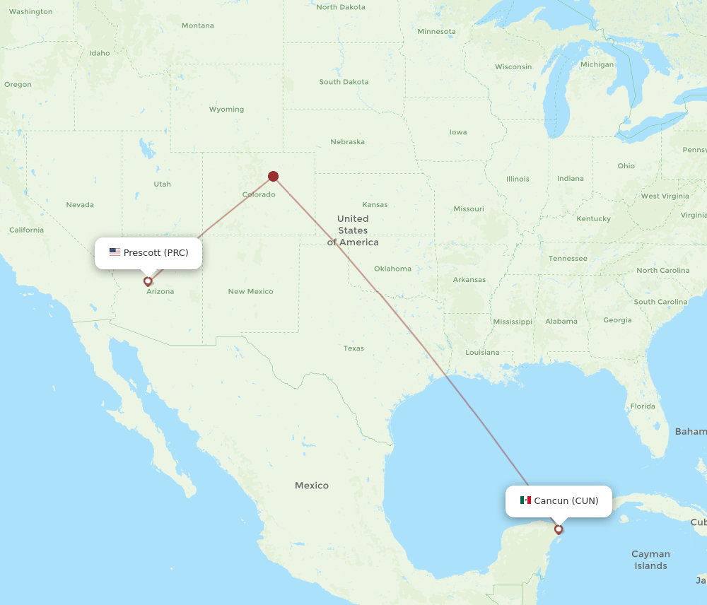 CUN to PRC flights and routes map