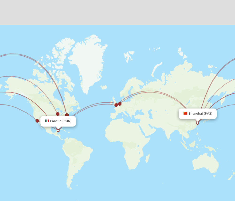 CUN-PVG flight routes
