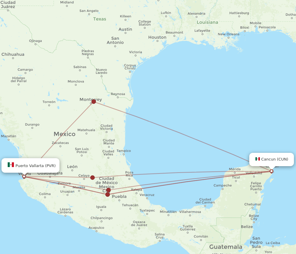 CUN-PVR flight routes