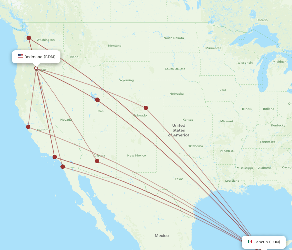 CUN to RDM flights and routes map