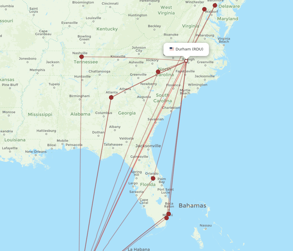 CUN-RDU flight routes