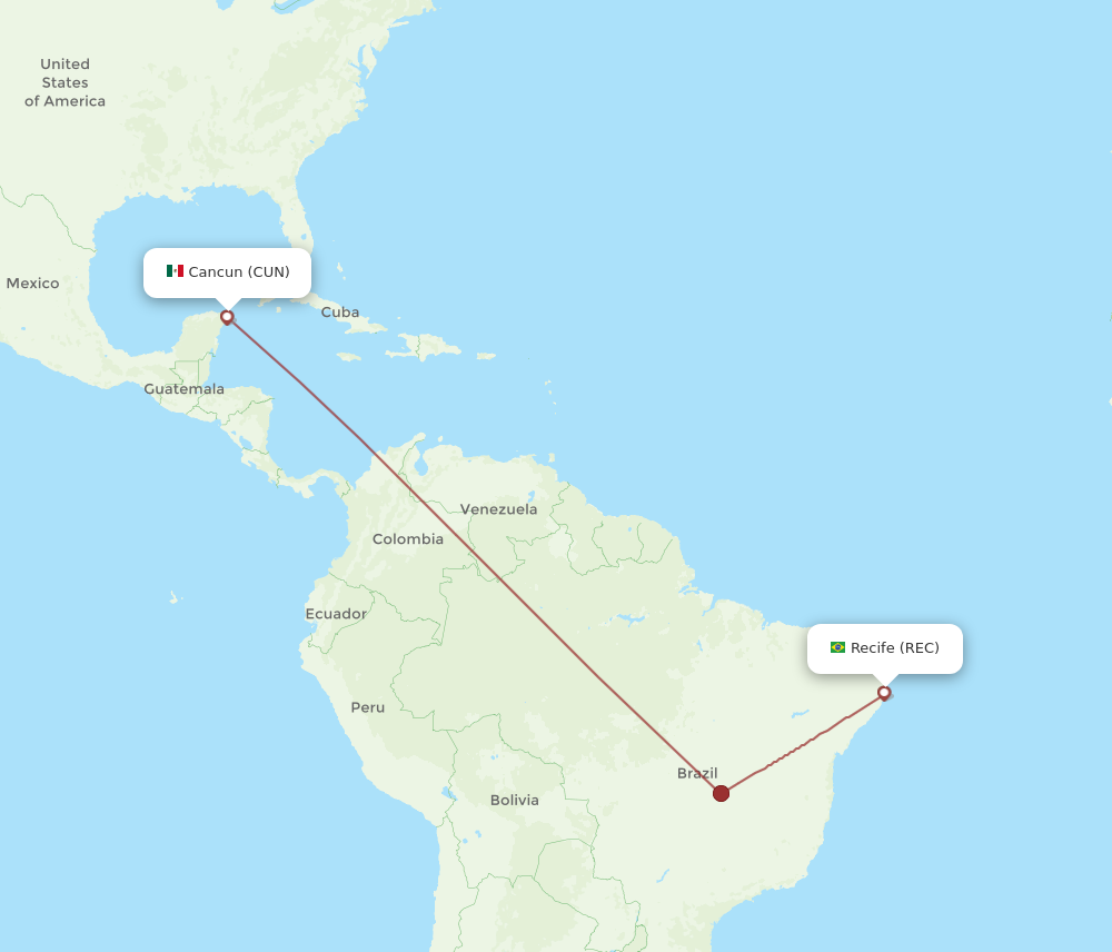 CUN to REC flights and routes map