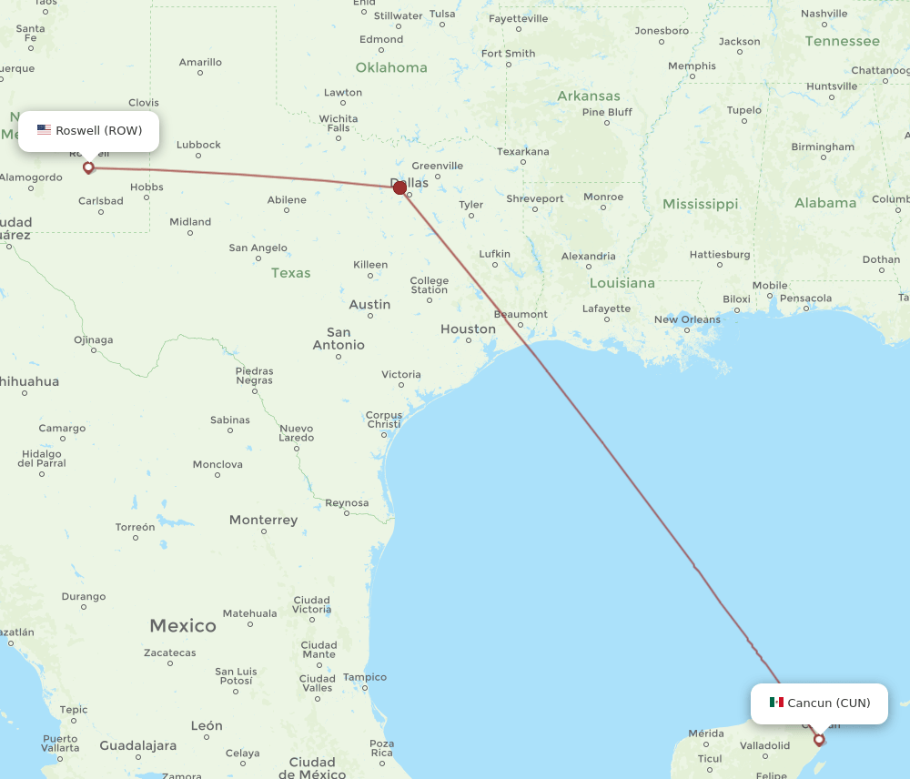 CUN-ROW flight routes