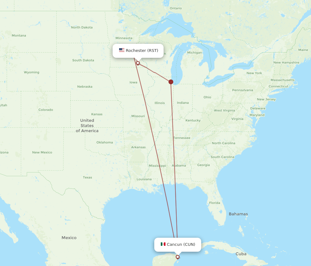 CUN to RST flights and routes map