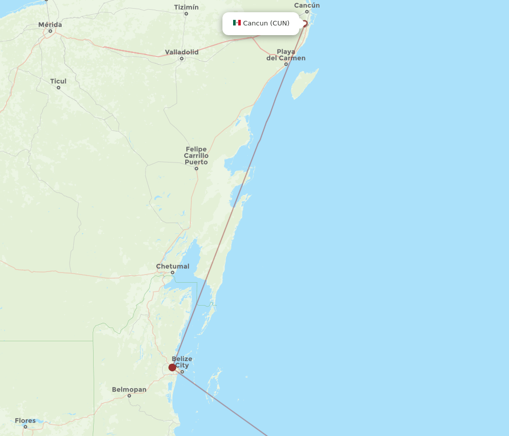 Cancun - Roatan route map and flight paths