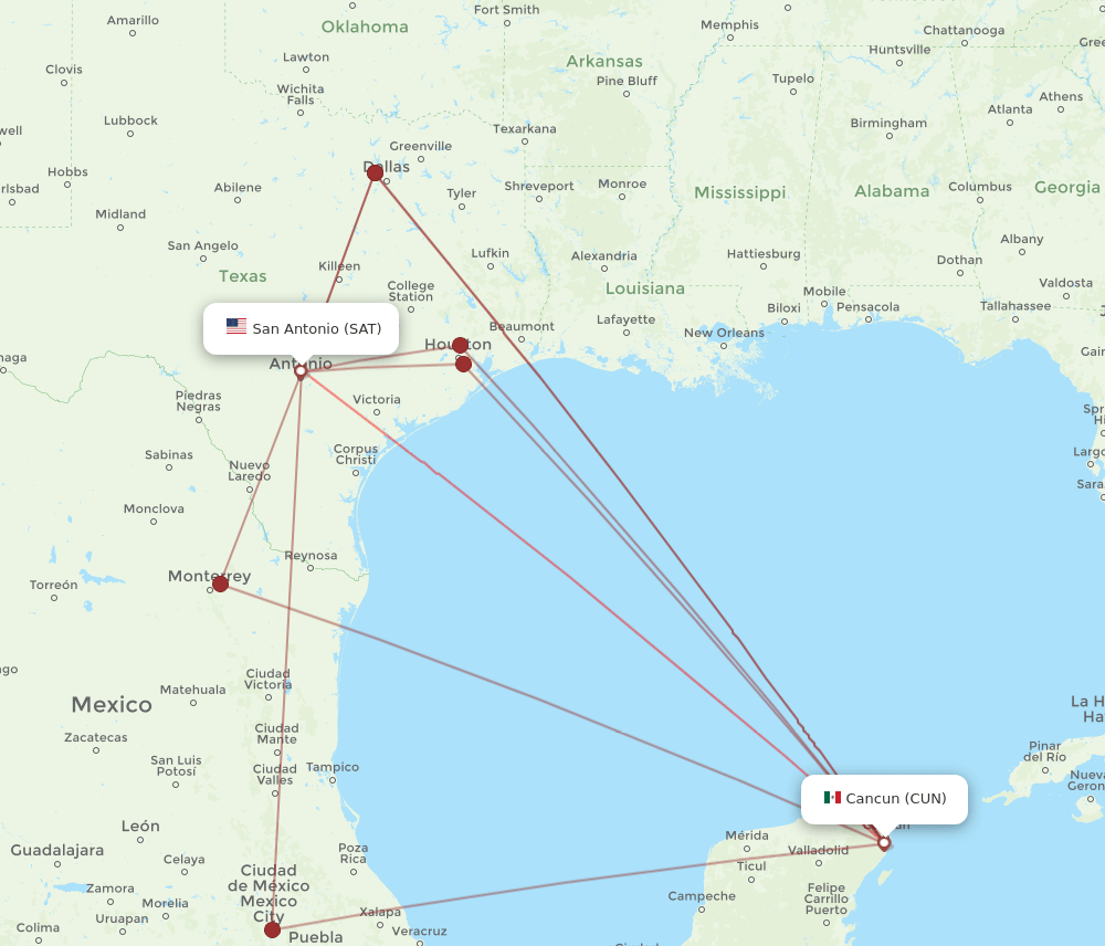 CUN-SAT flight routes