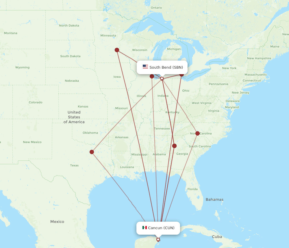 CUN-SBN flight routes