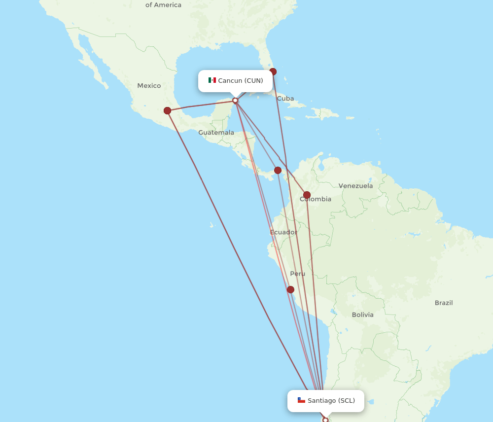CUN-SCL flight routes
