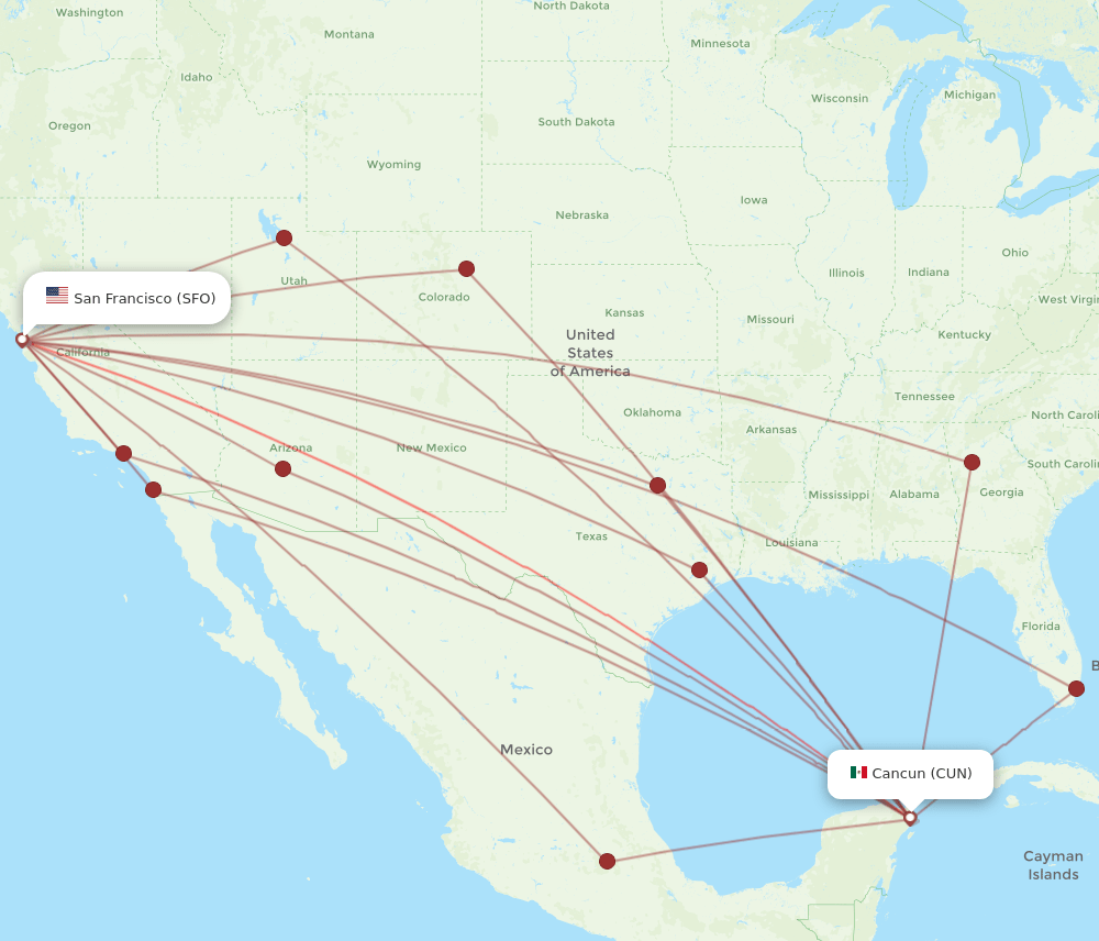 CUN-SFO flight routes