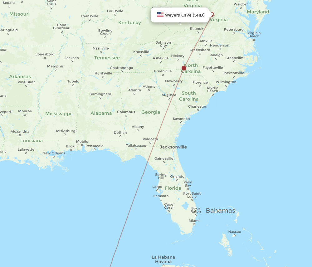 CUN-SHD flight routes