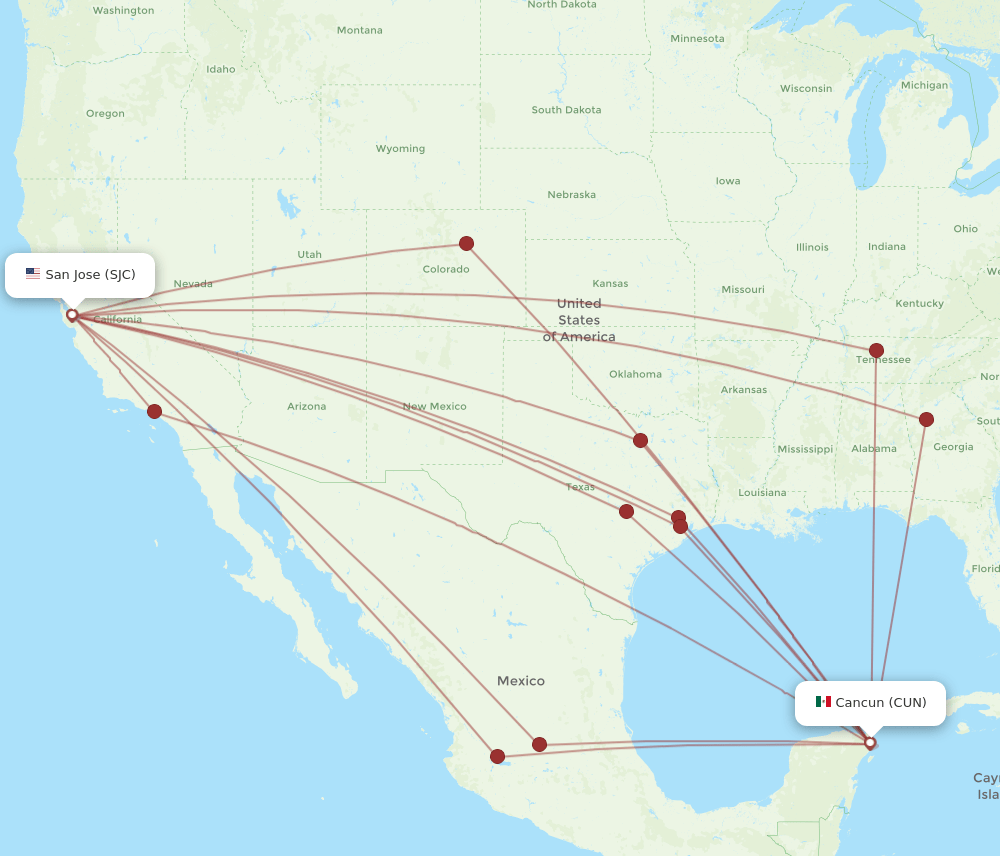 CUN-SJC flight routes