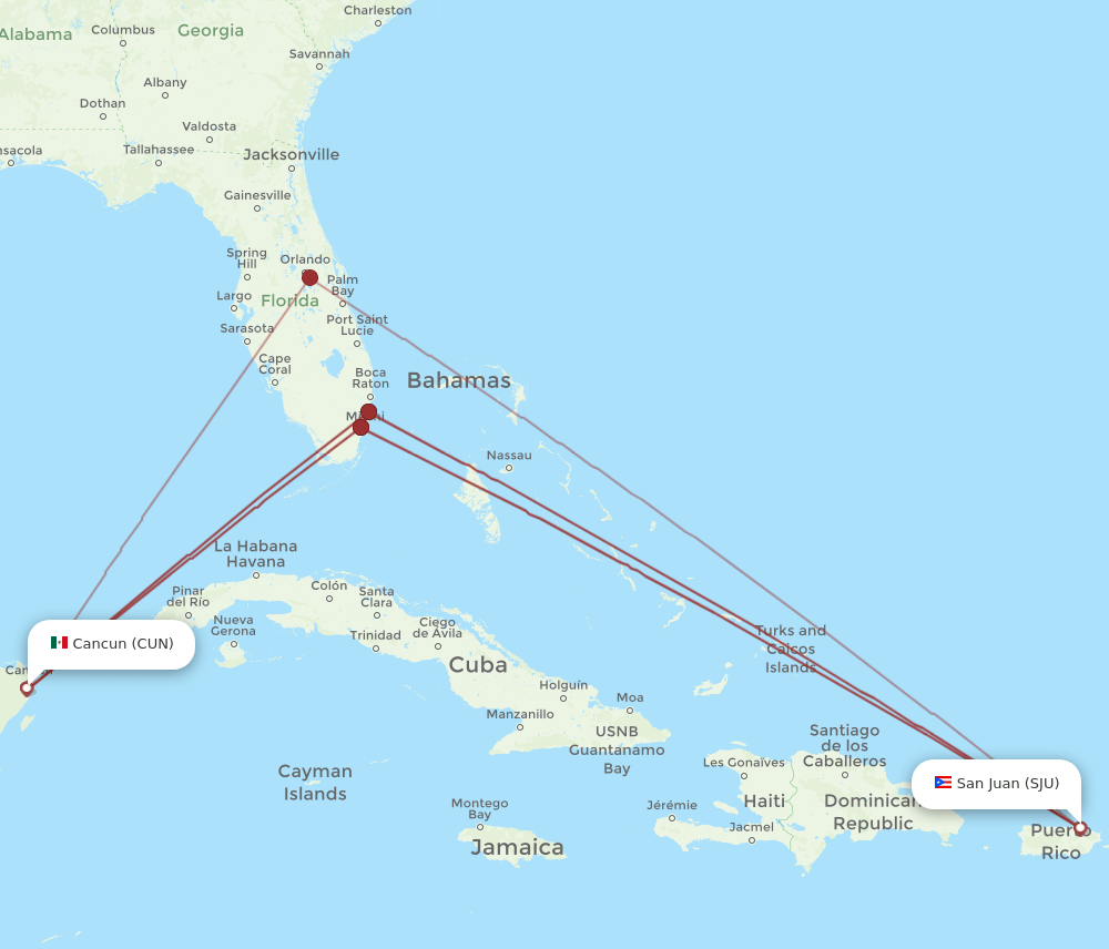 CUN-SJU flight routes