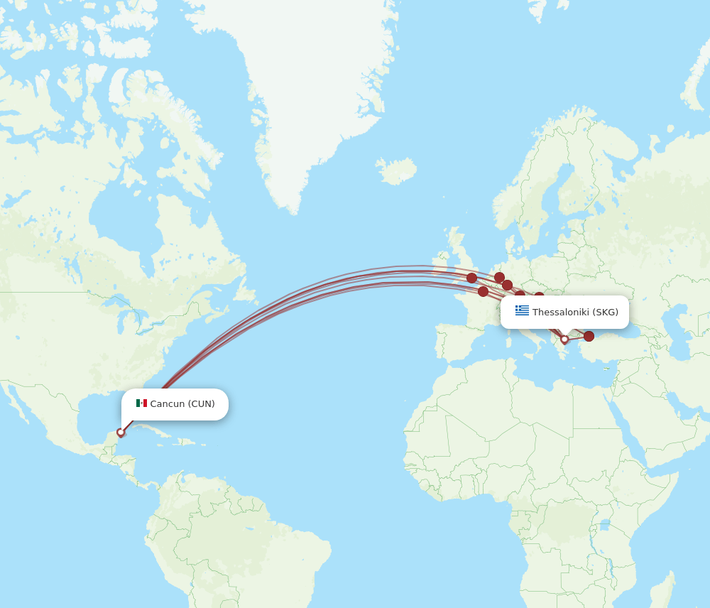 CUN-SKG flight routes