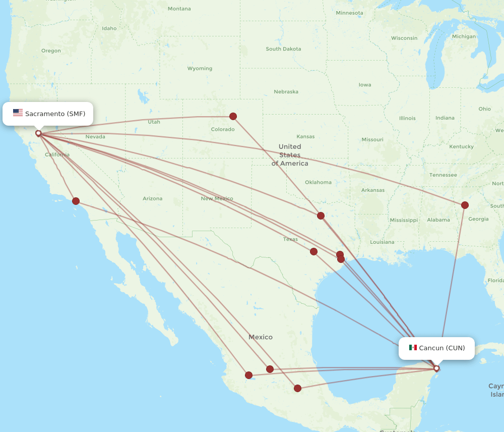CUN-SMF flight routes