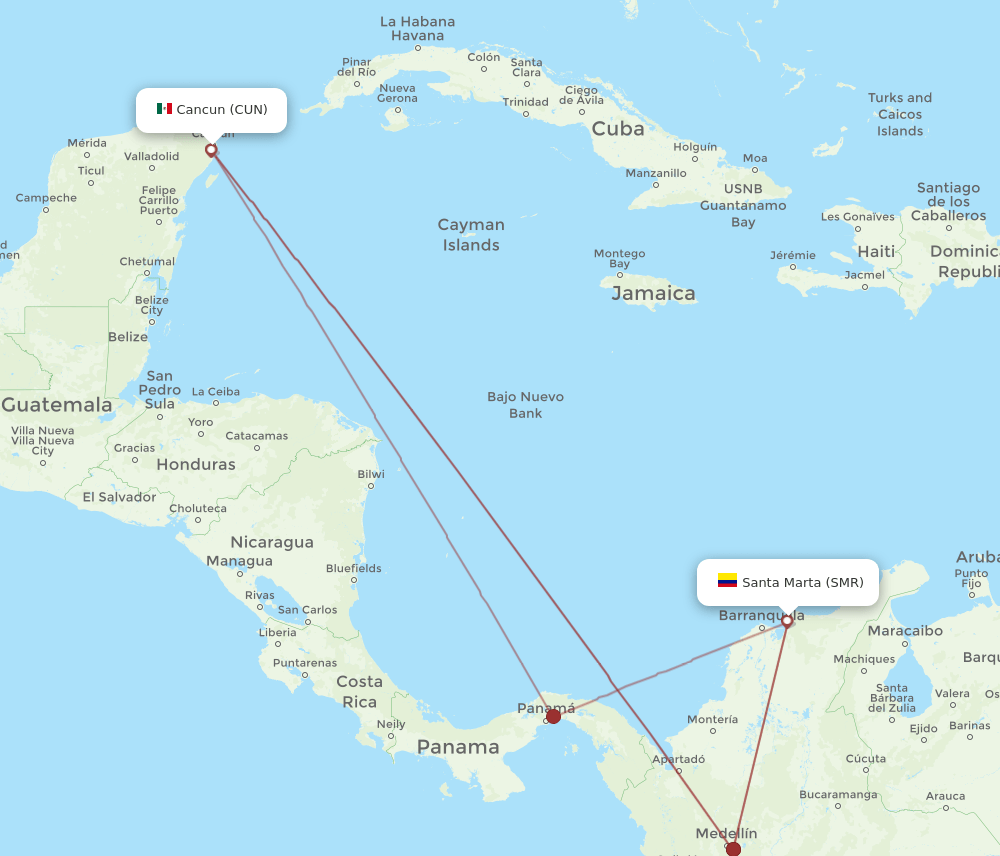 CUN-SMR flight routes