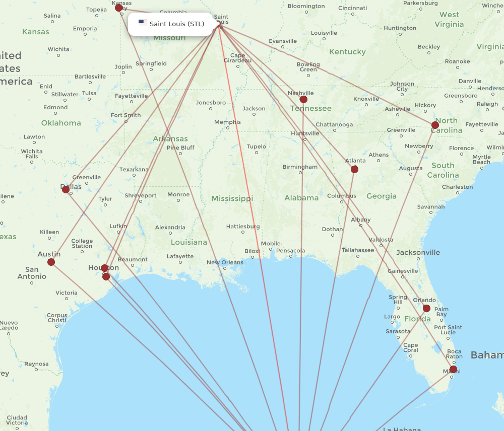 CUN-STL flight routes