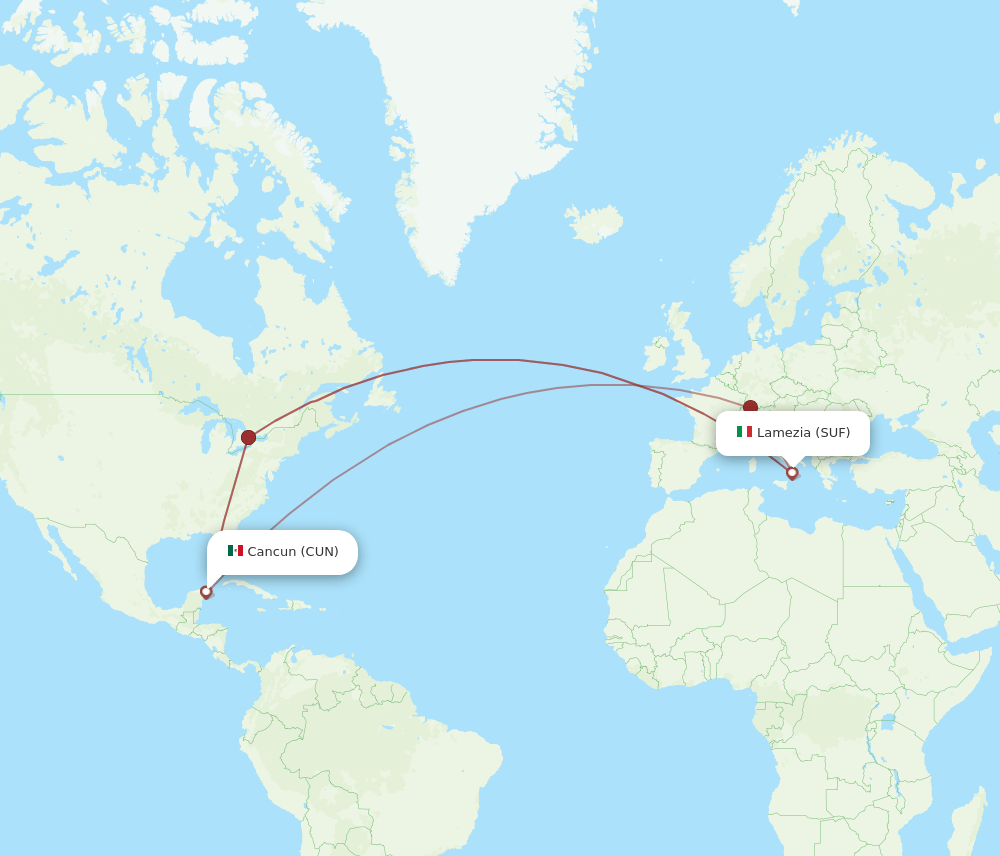 CUN-SUF flight routes